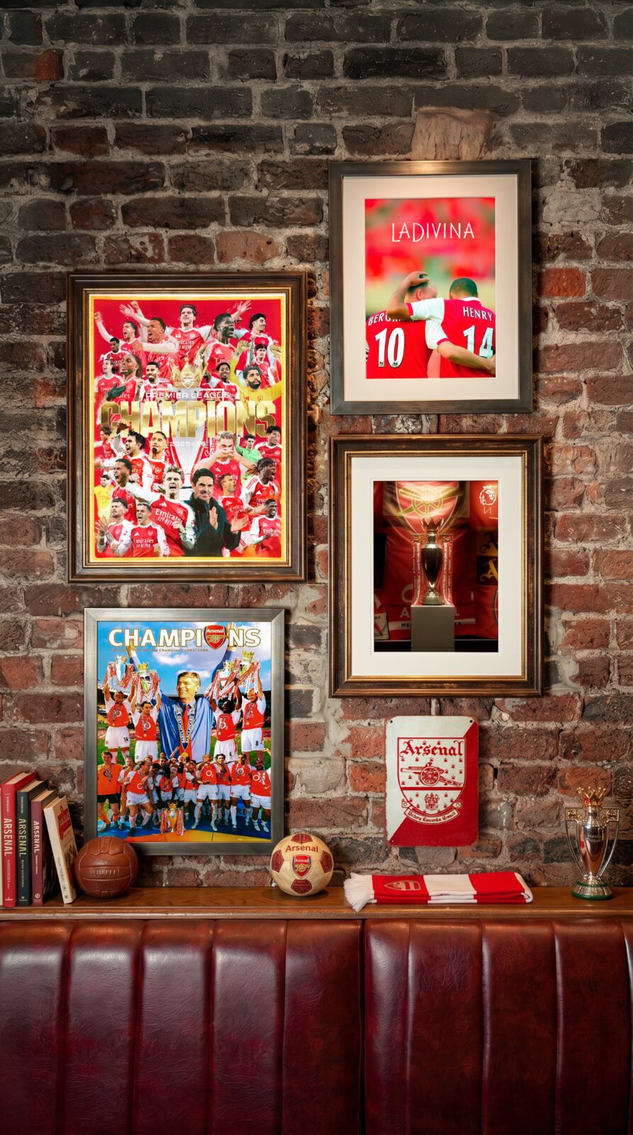 Arsenal-inspired picture wall inside La Divina