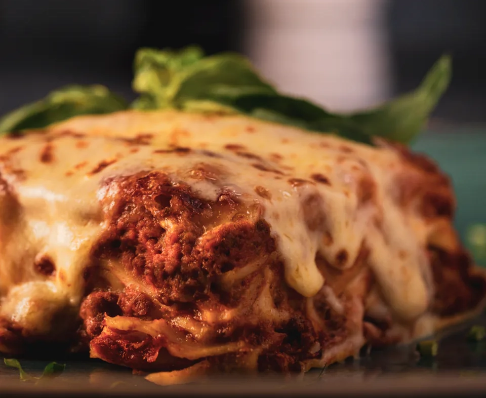 Homemade lasagne served at La Divina Italian Restaurant in Islington